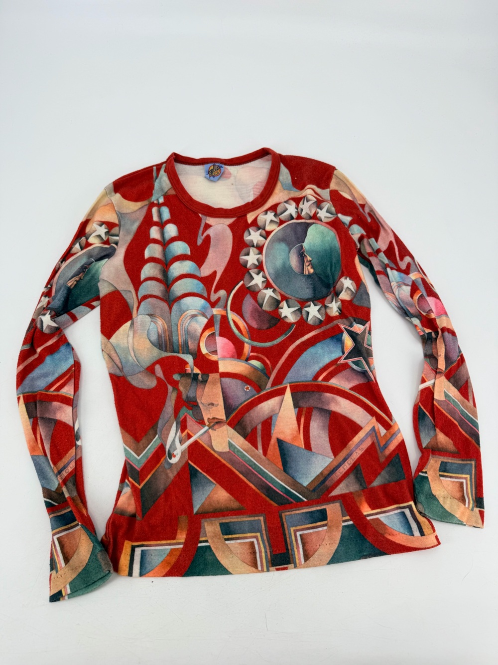 Vintage Art Nouveau Graphic Longsleeve Shirt Womens Small FLAWS